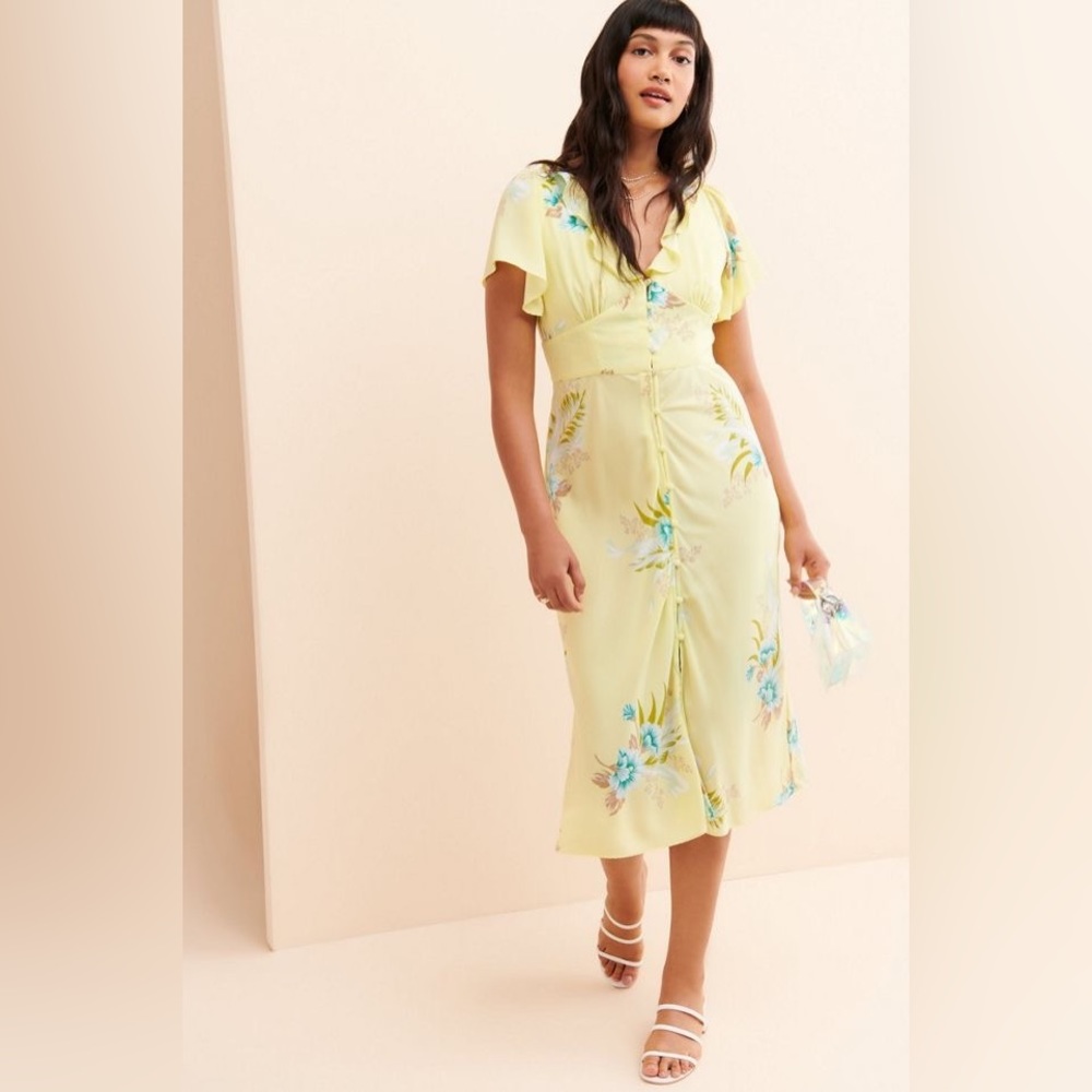 Urban Outfitter Lime Green Floral midi dress button down corset small medium